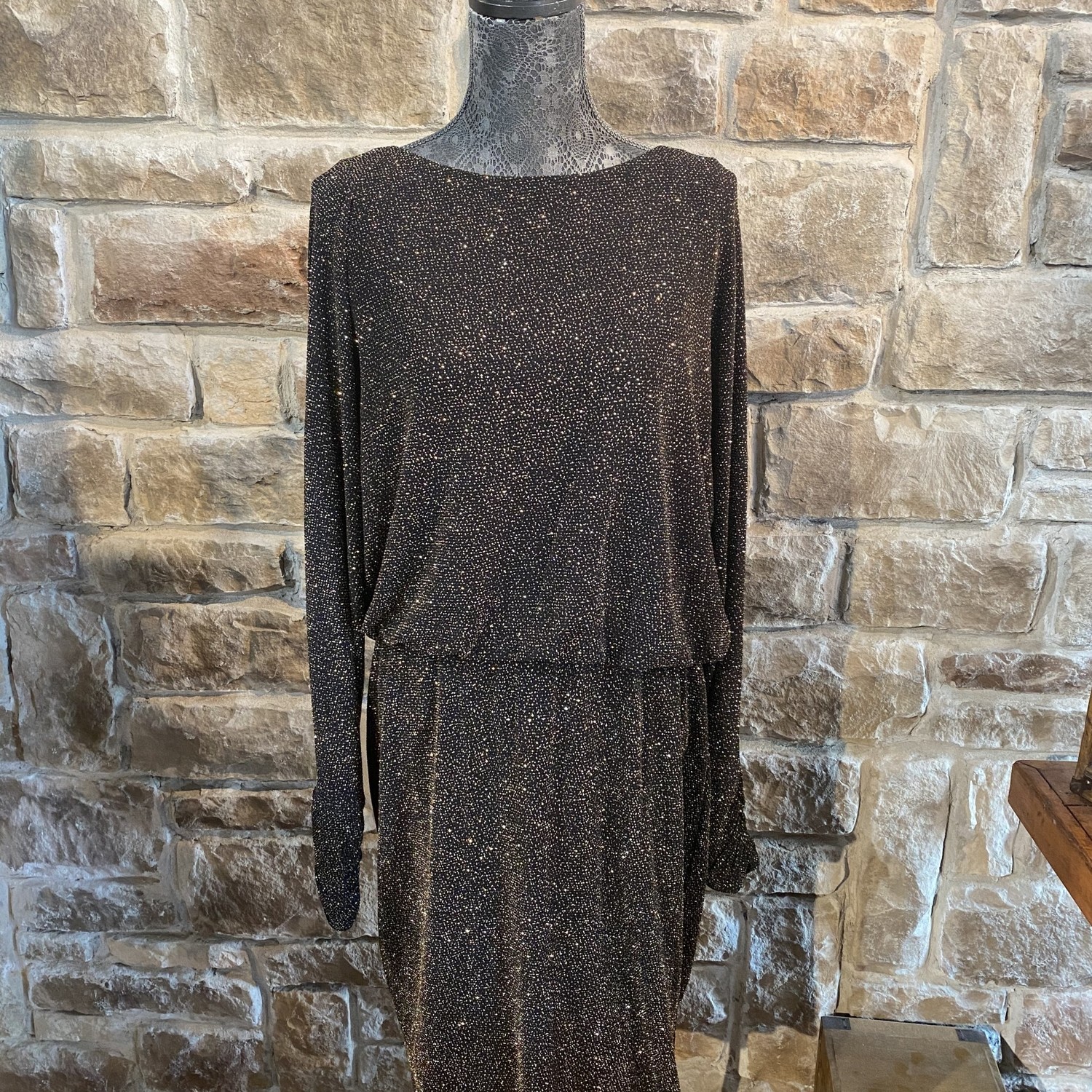 Metallic Blouson Dress, Size 16