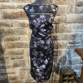 SLNY Black Metallic Floral Print Dress, Size 20W