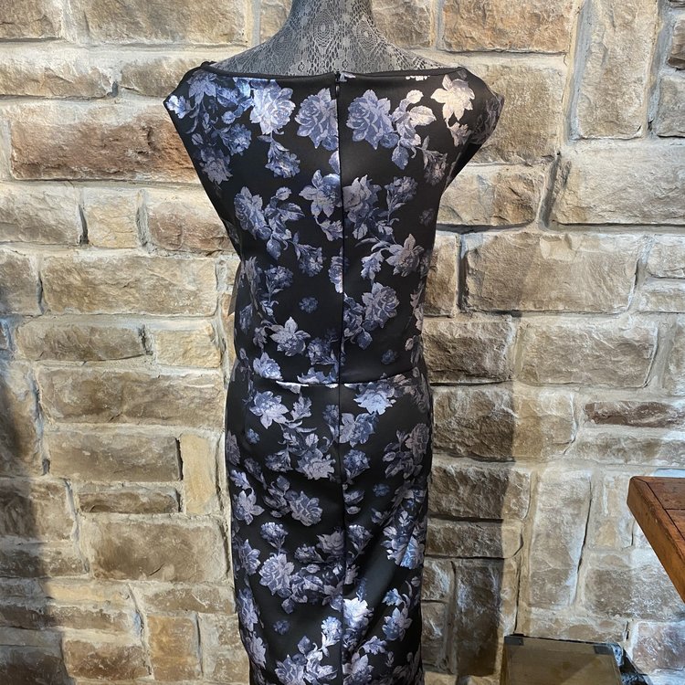 SLNY Black Metallic Floral Print Dress, Size 20W
