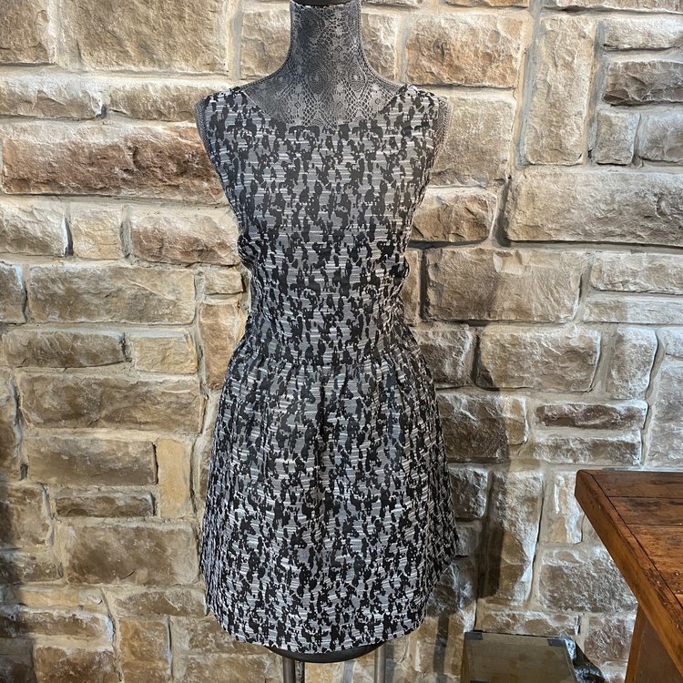 Kensie Black Geometric Fit and Flare Dress, Size XL