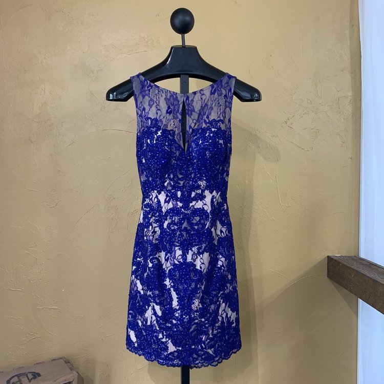 Jovani Blue Backless Sheath with Keyhole, Size 6