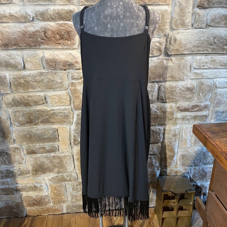 INC Black Wrap Dress with Fringe, Size 2X