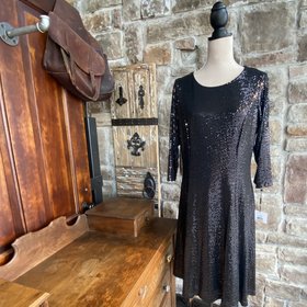 Calvin Klein Black Sequined Dress with Sleeves, Size 14W