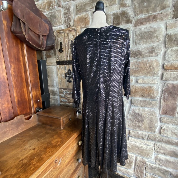 Calvin Klein Black Sequined Dress with Sleeves, Size 14W