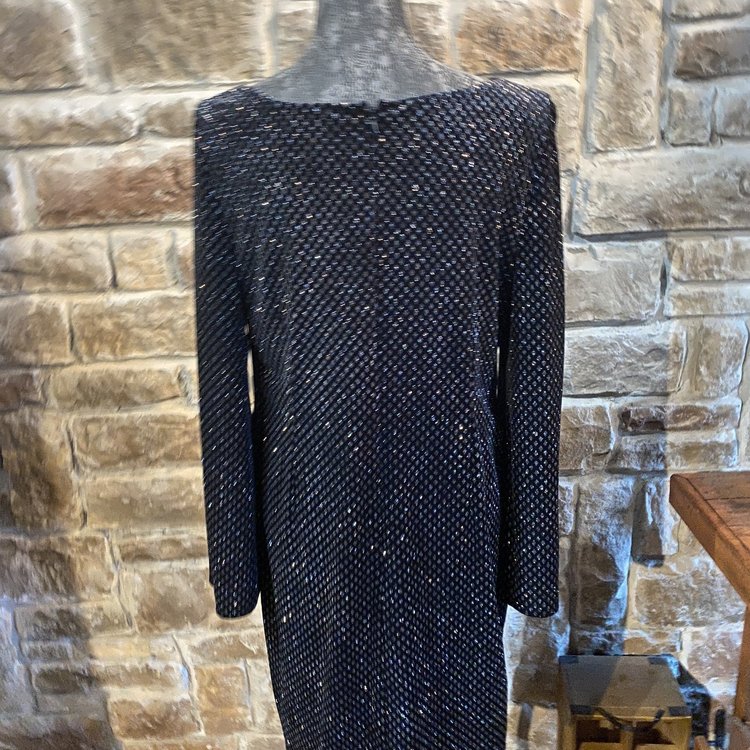 Jessica Howard Black Metallic Long Sleeve Dress, Size 16