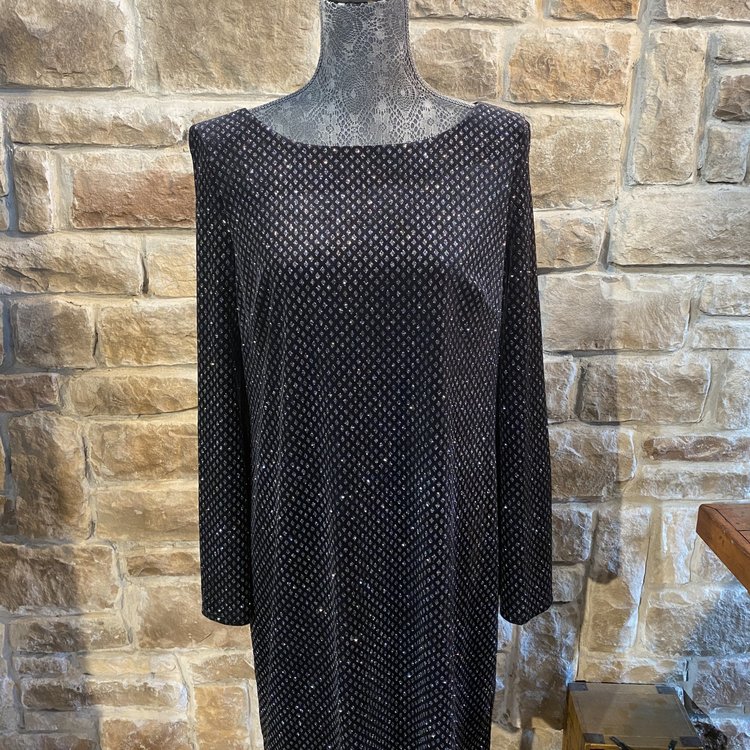 Jessica Howard Black Metallic Long Sleeve Dress, Size 16