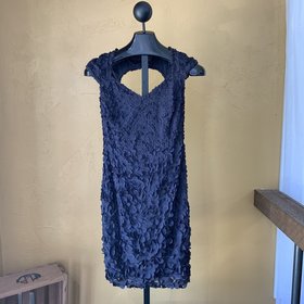 Theia Navy Dress with Floral Detail, Size 4