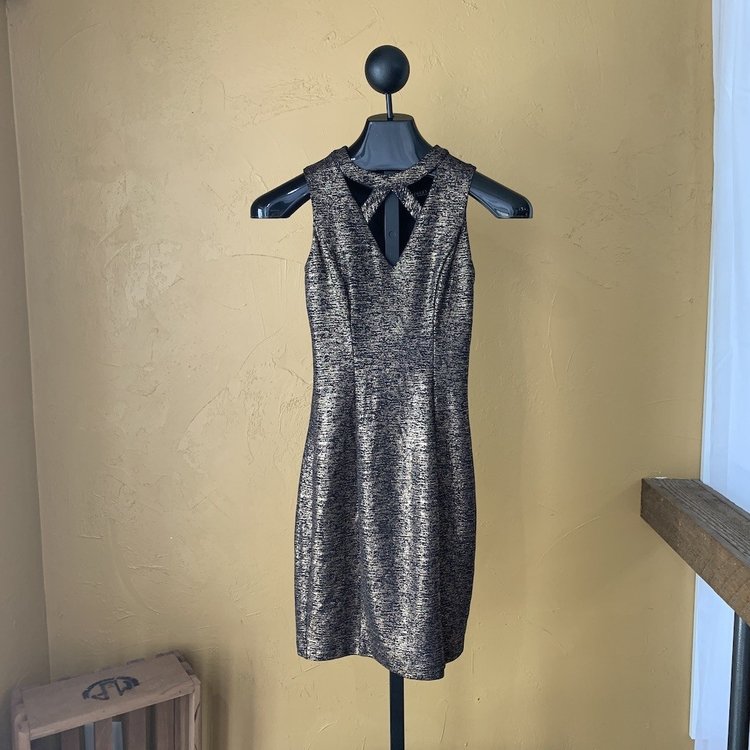 Guess Black and Gold Metallic Party Dress, Size 0