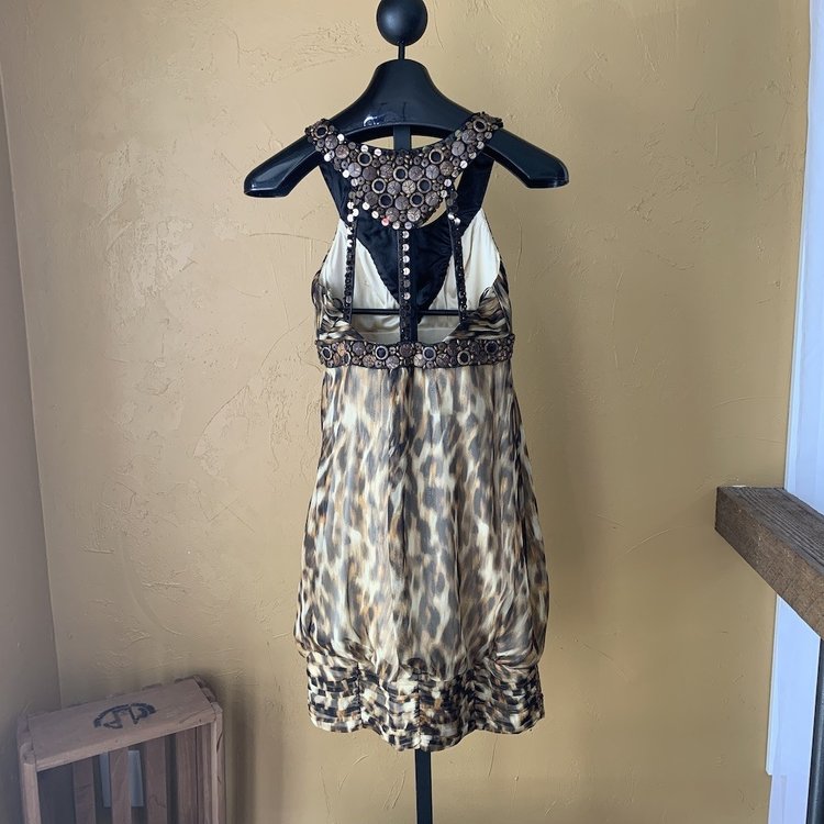 Sue Wong Leopard Print Beaded Dress, Size 4