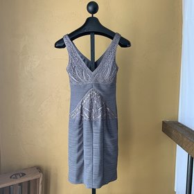 Sue Wong Gray Rouched Cocktail Dress, Size 2