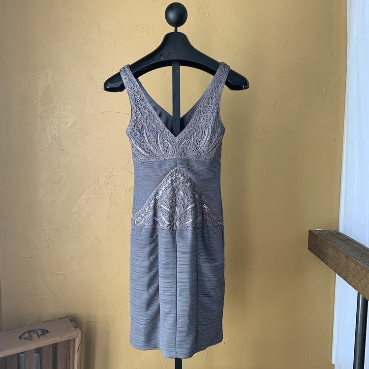 Sue Wong Gray Rouched Cocktail Dress, Size 2