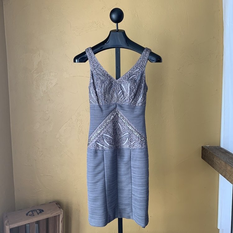 Sue Wong Gray Rouched Cocktail Dress, Size 2