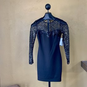 Sue Wong Black Long Sleeved Sequined Dress, Size 0