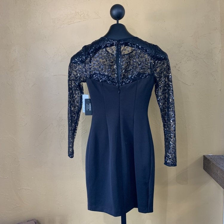 Sue Wong Black Long Sleeved Sequined Dress, Size 0