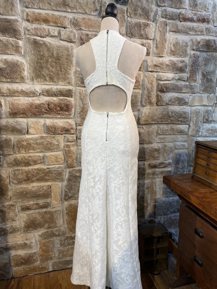 Calvin Klein White Sleeveless Lace Cutout Formal Dress, Size S