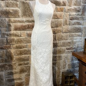 Calvin Klein White Sleeveless Lace Cutout Formal Dress, Size S