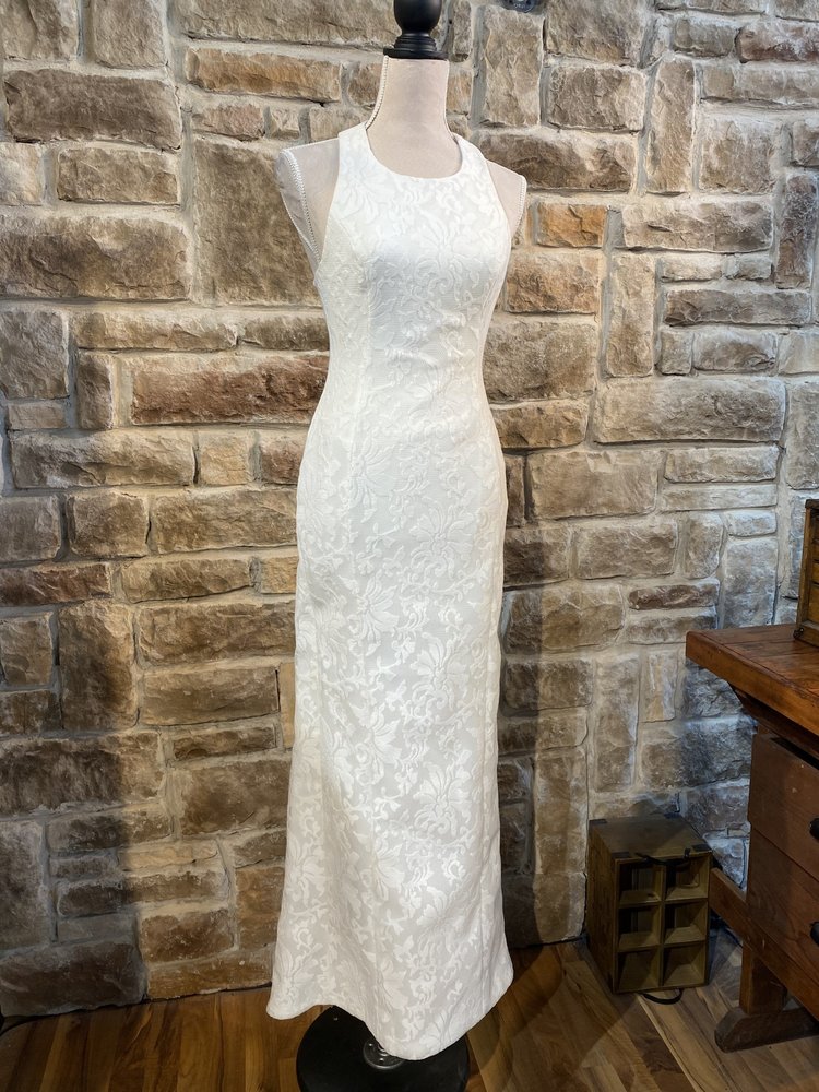 Calvin Klein White Sleeveless Lace Cutout Formal Dress, Size S