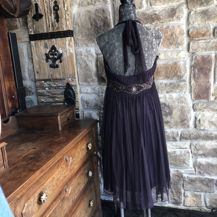 Sue Wong Purple Halter Top Beaded Cocktail Dress, Size 14