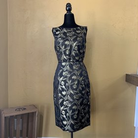 Talbots Gold Shimmer Floral Sheath, Size 6