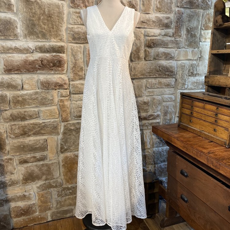 Aqua White V-neck Lace Gown, Size s