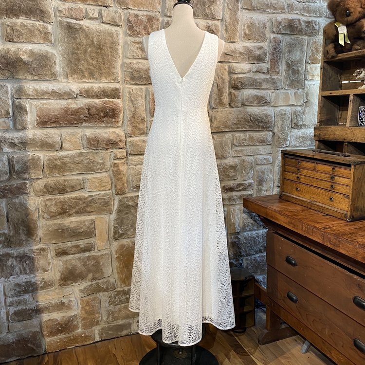 Aqua White V-neck Lace Gown, Size s