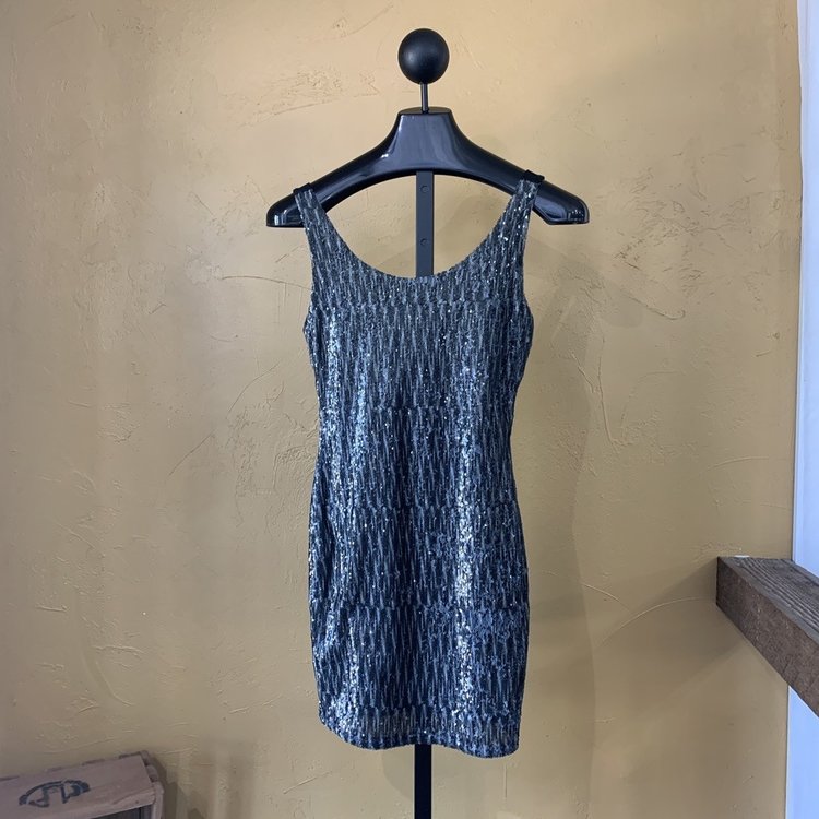 Aqua Silver and Gray Sequined Bodycon Dress, Size S