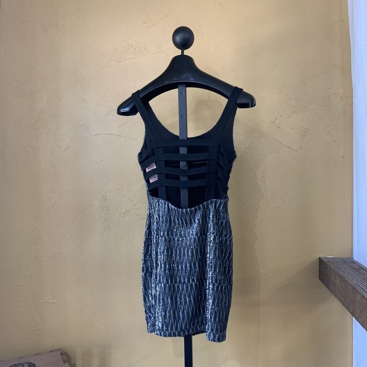 Aqua Silver and Gray Sequined Bodycon Dress, Size S