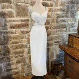 Precious Formals White Embellished Gown with Cutout Sides, Size 6