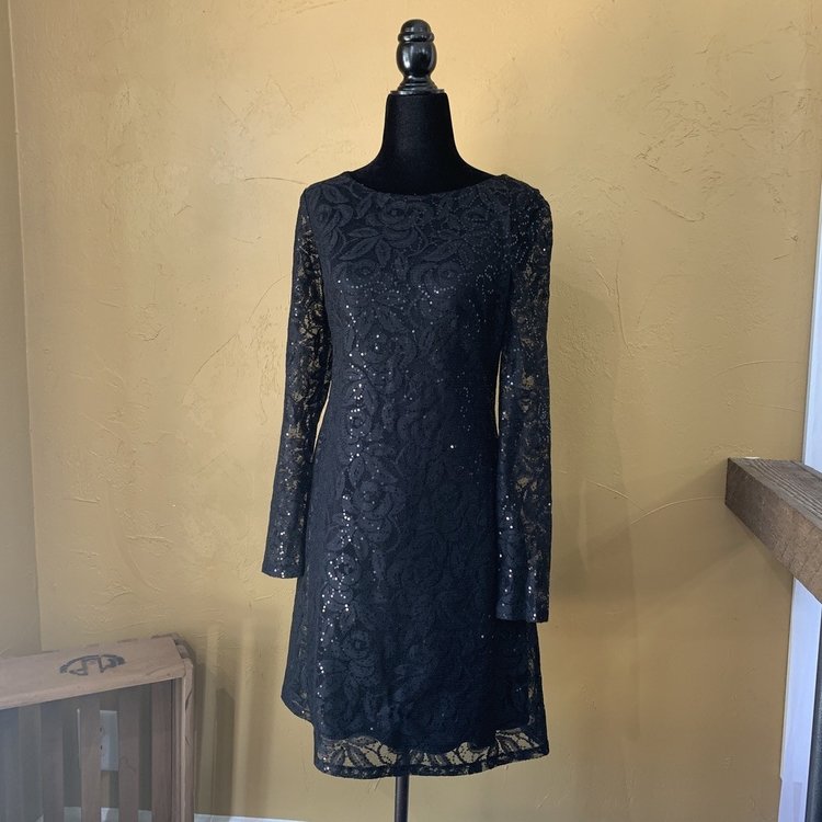 American Living Black Lace Sequined Dress, Size 4