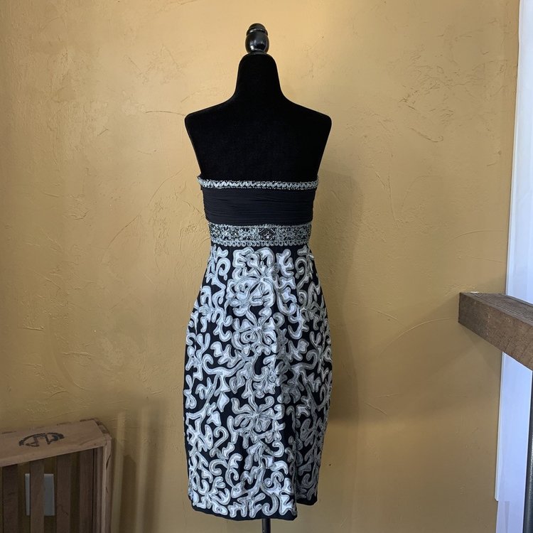 Sue Wong Black and White Strapless with Bead Embellishment, Size 6