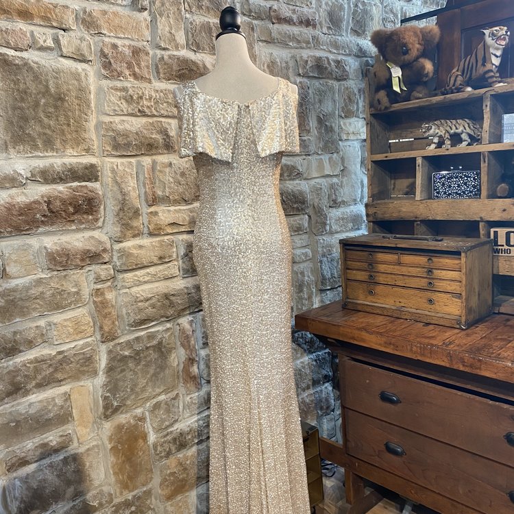 Badgley Mischka Ivory Sequined Gown, Size 6