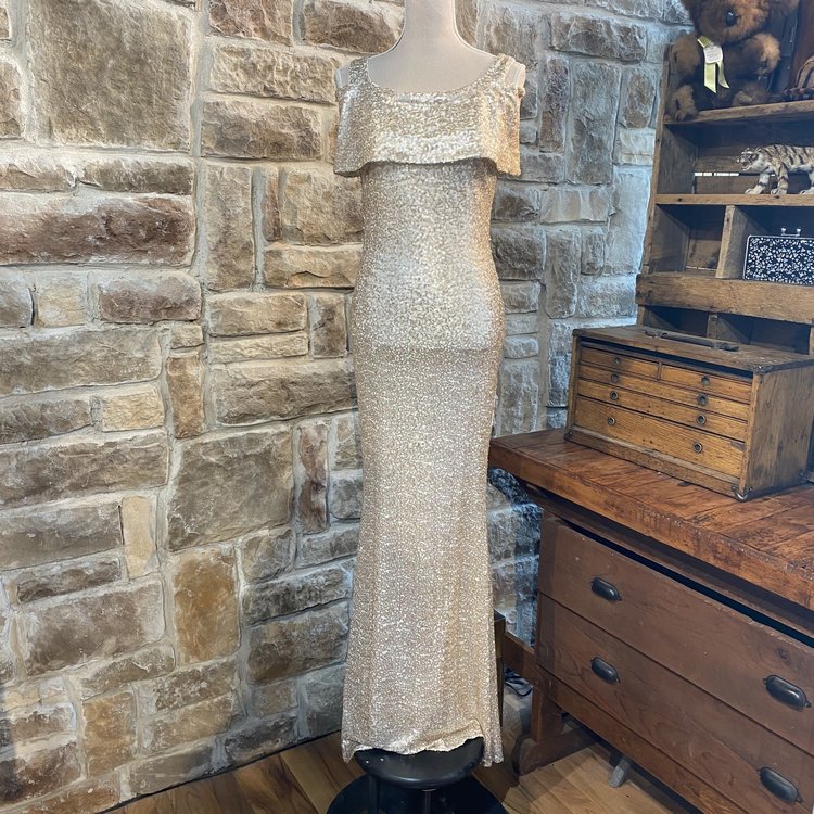 Badgley Mischka Ivory Sequined Gown, Size 6