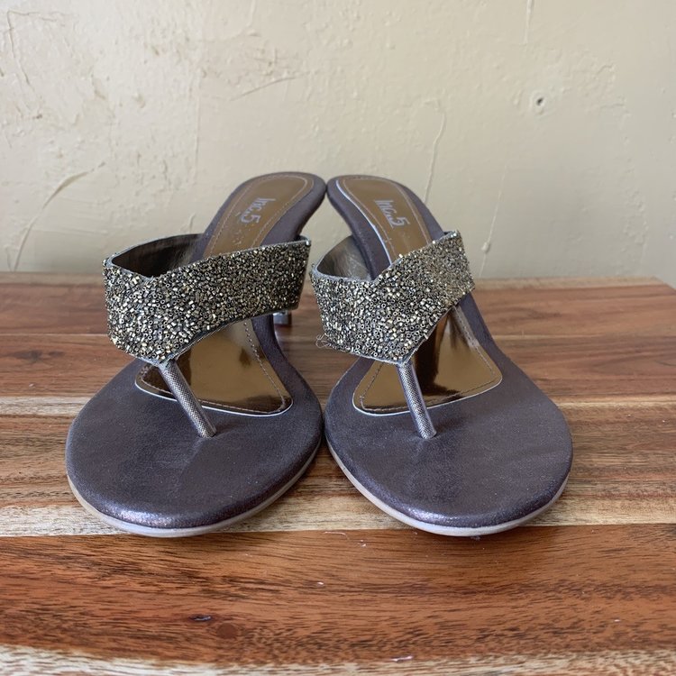 Bronze Beaded Heeled Sandal, Size 9