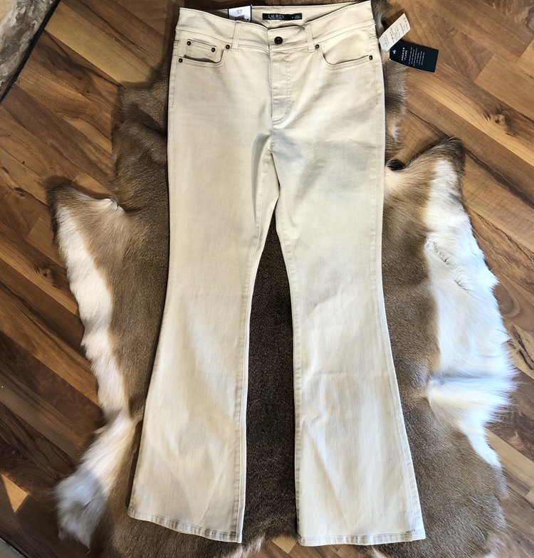 Ralph Lauren Beige Denim Flare Jeans, Size 8 (32 Length)