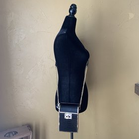 Like Dreams Black and Gold  Croc Embossed Shoulder Bag