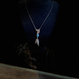 Running Bear Sterling Silver & Turquoise Eagle Feather Necklace
