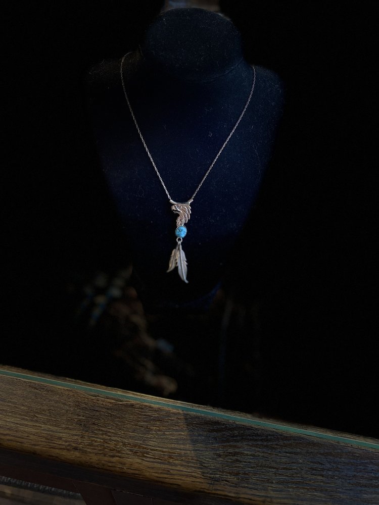 Running Bear Sterling Silver & Turquoise Eagle Feather Necklace
