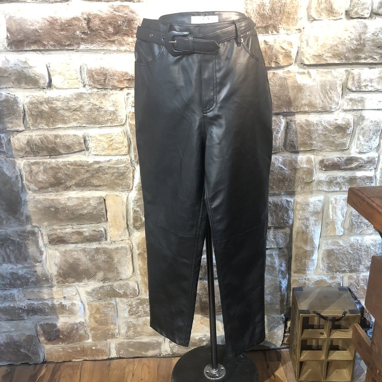 Free People Black Faux Leather Slacks, Size L