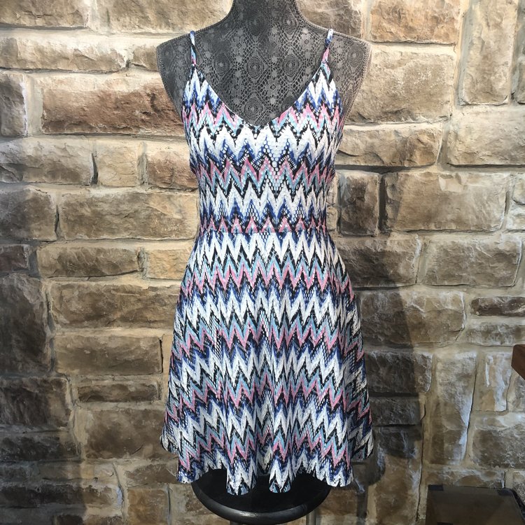 Aqua Multicolor Crotchet A-Line Dress