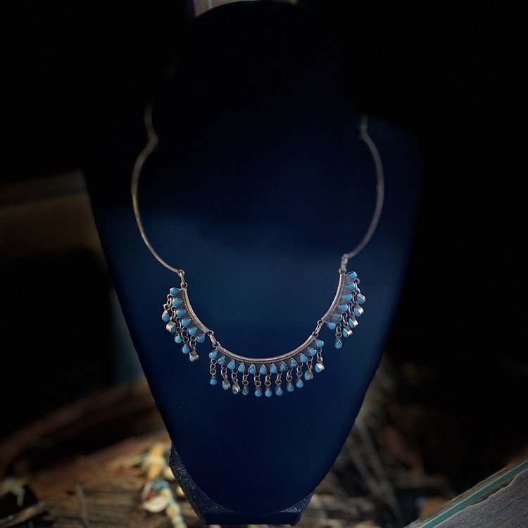 Turquoise and Silver Round Bib Necklace