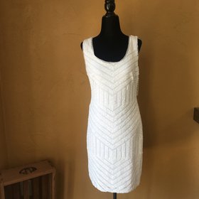 Xscape White Sequin Sheath Dress, Size 10