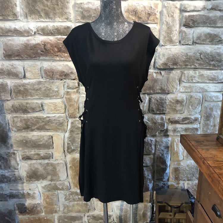 Bar III Black Cap Sleeve with Lace up Side Dress, Size XL