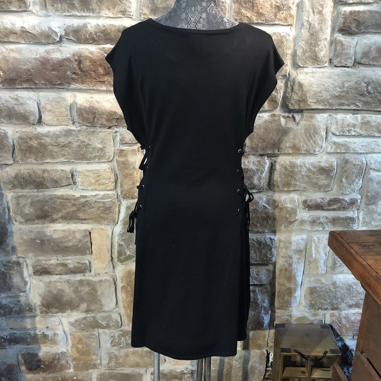 Bar III Black Cap Sleeve with Lace up Side Dress, Size XL