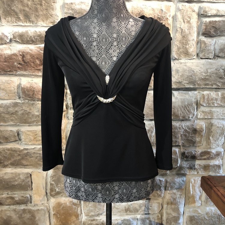 Tadashi Black Top with Jewel, Size M