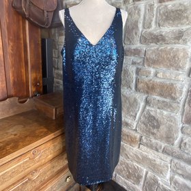 Nightway Blue Sequined Sleeveless Dress, Size 18W