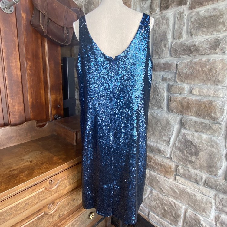 Nightway Blue Sequined Sleeveless Dress, Size 18W