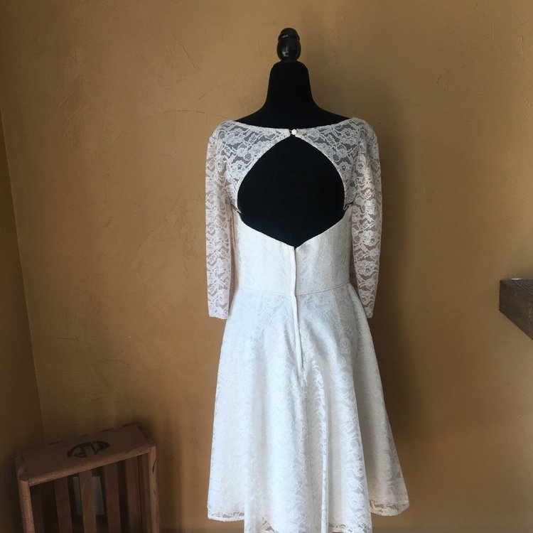White Lace Dress with Cut Out Back, Size M