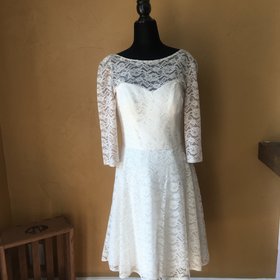 White Lace Dress with Cut Out Back, Size M