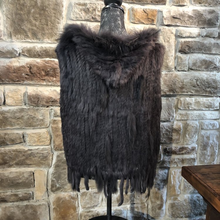 Charcoal Gray Rabbit and Raccoon Vest, Size M