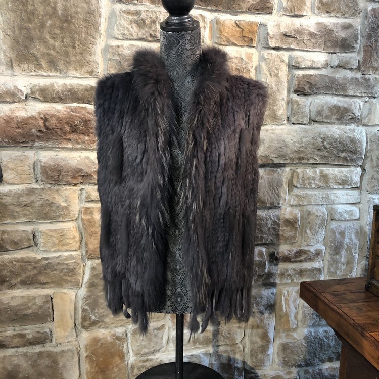 Charcoal Gray Rabbit and Raccoon Vest, Size M